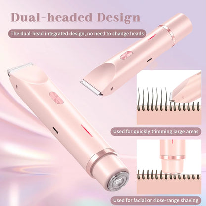 Electric Shaver for Women Waterproof Wet & Dry Hair Razors 2 in 1 Double Head Dual Bikini Hair Trimmer Detachable Head Shaver